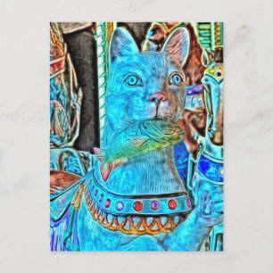 Cartão Postal Sushi um gato com um peixe na Feliz, vai em frente