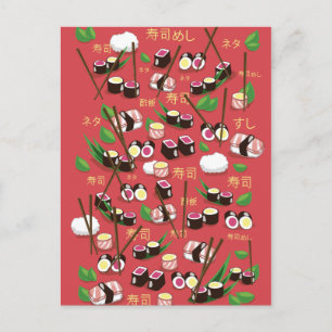 Cartão Postal Sushi Vermelho