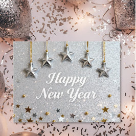 Cartão Postal Suspended Stars Happy New Year Chic Modern