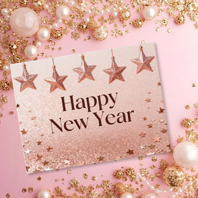 Cartão Postal Suspended Stars Happy New Year Chic Modern (Criador carregado)