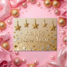Cartão Postal Suspended Stars Happy New Year Chic Modern