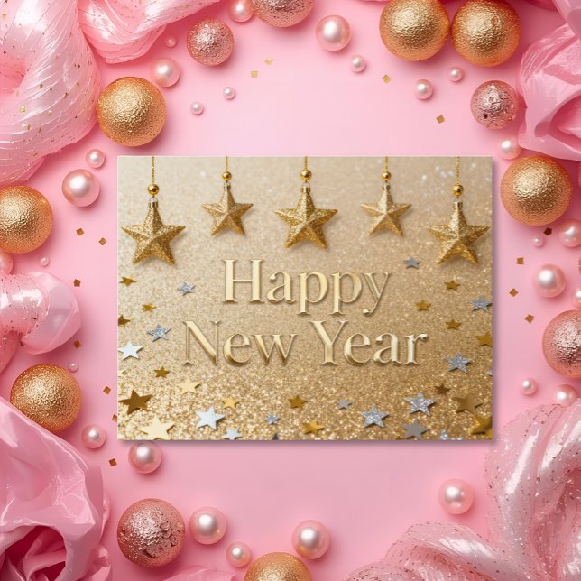 Cartão Postal Suspended Stars Happy New Year Chic Modern (Criador carregado)