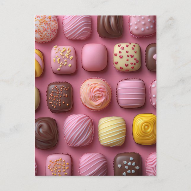 Cartão Postal Süße bunte Pralinen Valentinstag (Frente)