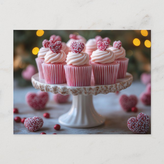 Cartão Postal Süße Cupcakes mit Herzen Valentinstag (Frente)