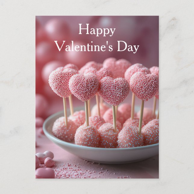 Cartão Postal süße pinke Herzen Cake Pops Valentinstag (Frente)