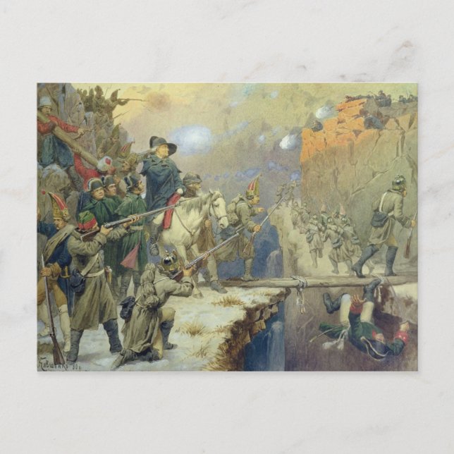 Cartão Postal Suvorov cruzando a ponte do diabo em 1799, 1880 (Frente)