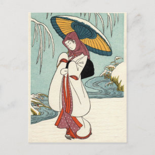 Cartão Postal Suzuki Harunobu - Flores de Neve de Inverno