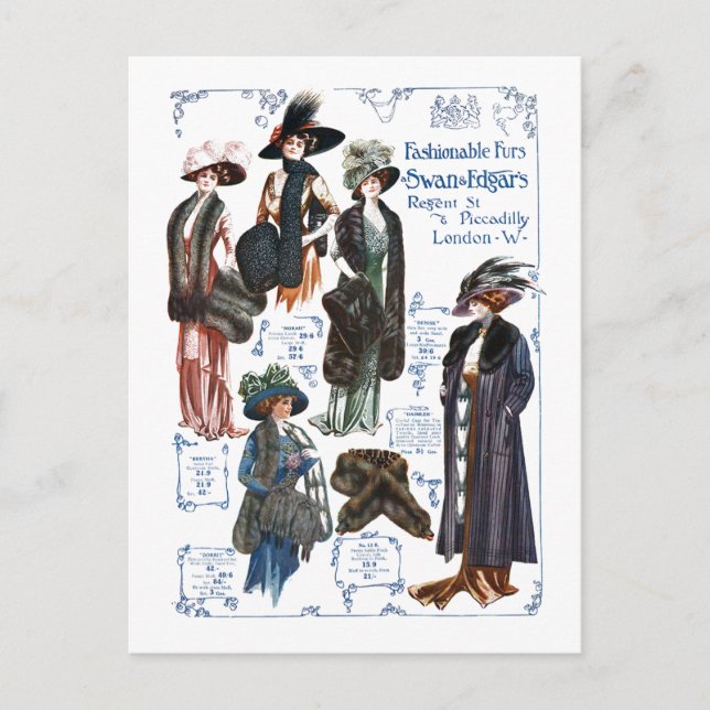 Cartão Postal Swan & Edgar’s Fashionable Furs #A (Frente)
