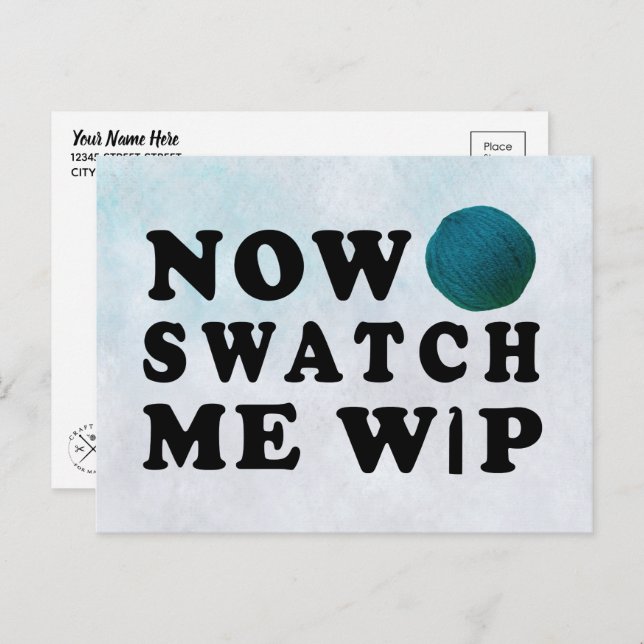Cartão Postal Swatch Me WIP Crochet Fio de Crochê Azul Turquesa  (Frente/Verso)