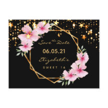 Sweet 16 Save the Date black gold stars rosa
