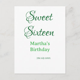 Cartão Postal Sweet Sixteen green name date calligraphy boho ret