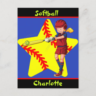 Cartão Postal Swing de Bateria de Estrela de Girls de Softball P