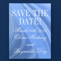 Swirling Blue Satin Wedding Save-the-Date