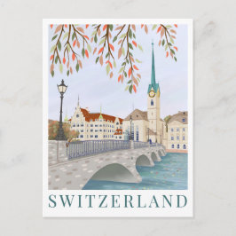 Cartão Postal Switzerland Europe Travel Illustration