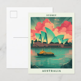 Cartão Postal Sydney Austrália Elegante Viagens vintage de Arte