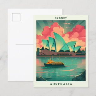 Cartão Postal Sydney Austrália Elegante Viagens vintage de Arte