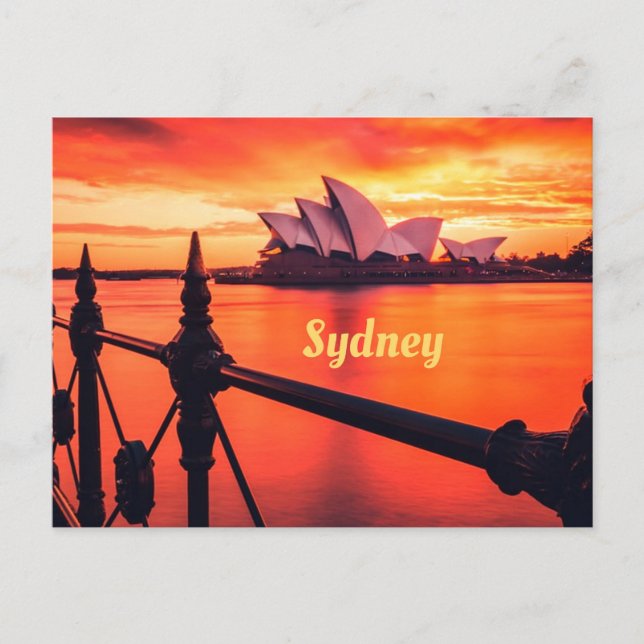 Cartão Postal Sydney Austrália Opera House Orange Sky (Frente)
