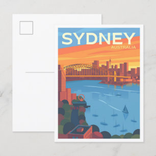 Cartão Postal Sydney Austrália Vintage Art Viagem