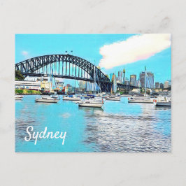 Cartão Postal Sydney Harbor Bridge Blue sky com iates
