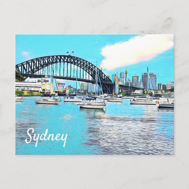 Cartão Postal Sydney Harbor Bridge Blue sky com iates (Frente)