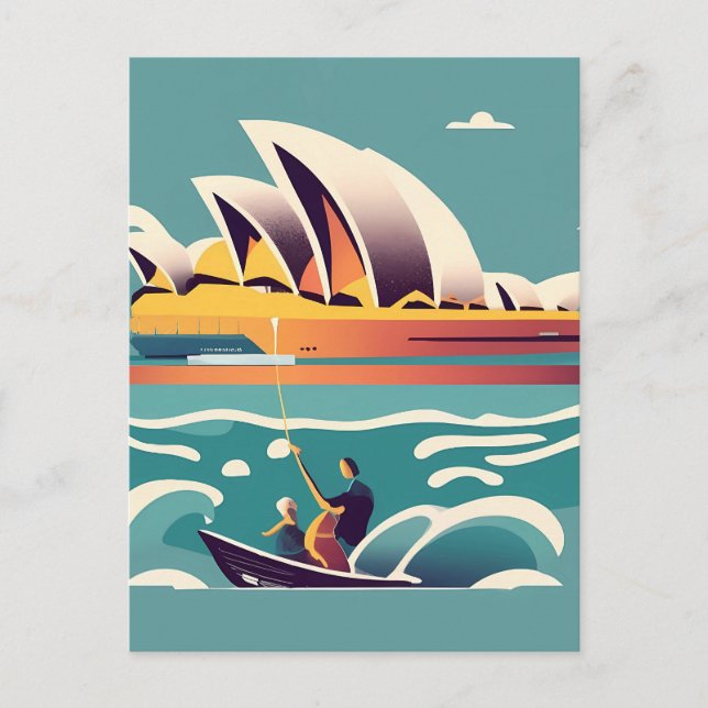 Cartão Postal Sydney Opera House Austrália pintando souvenir (Frente)