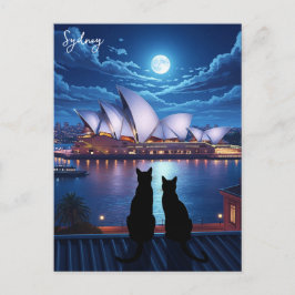Cartão Postal Sydney Opera House gatos Austrália à noite