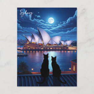 Cartão Postal Sydney Opera House gatos Austrália à noite