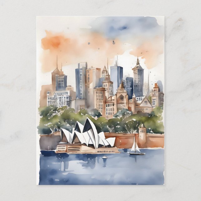 Cartão Postal Sydney watercolor art (Frente)