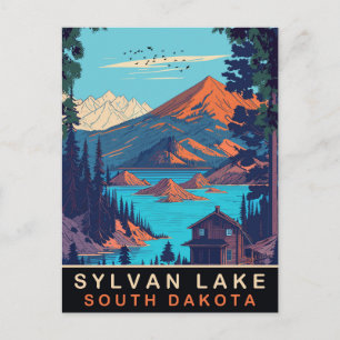 Cartão Postal Sylvan Lake, Dakota do Sul, Viagens vintage