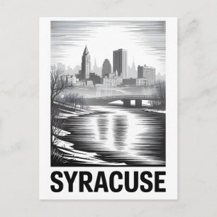 Cartão Postal Syracuse Nova York Xilogravura Preto e Branco