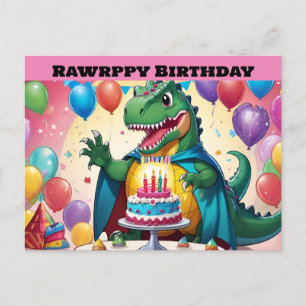 Cartão Postal T-Rex com balões ao fundo