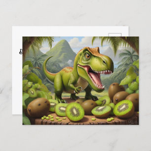 Cartão Postal T-Rex com fruta de kiwi