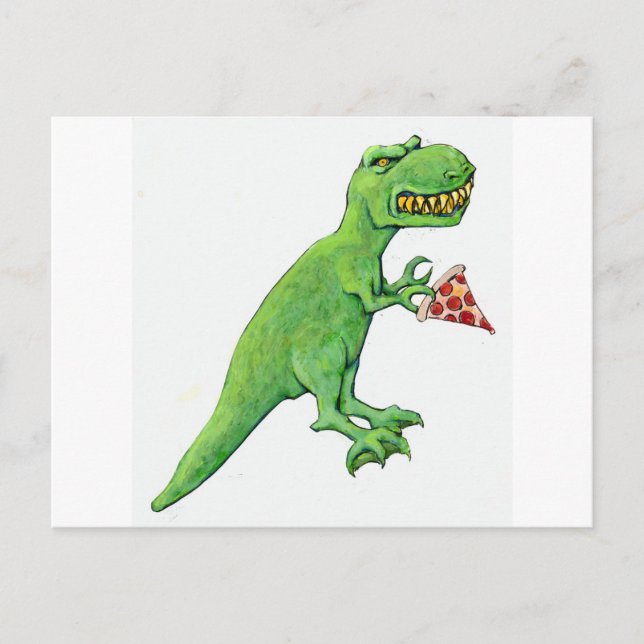 Cartão Postal T-Rex com pizza (Frente)