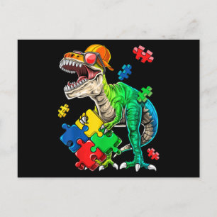 Cartão Postal T Rex Dinossaur Autismo Quebra-cabeça de Consciênc