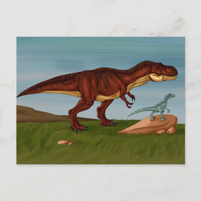 Cartão Postal T-Rex e Velociraptor (Frente)