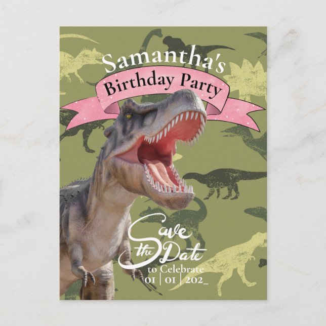 Cartão Postal T Rex, Garotinha do Aniversário (Frente)