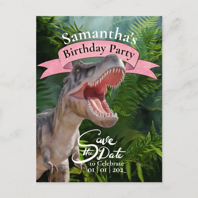 Cartão Postal T Rex, Jurassic World, Garota de Aniversário na Se (Frente)