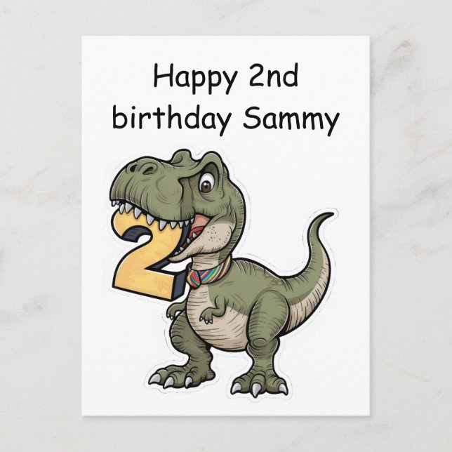 Cartão Postal T-Rex mordendo o número 2 (Frente)
