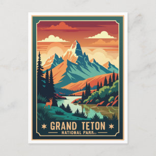 Cartão Postal T-Shirt Rtro Grand Teton Hike Sunset