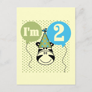 Cartão Postal T-shirts e dotes de segundo aniversário Zebra