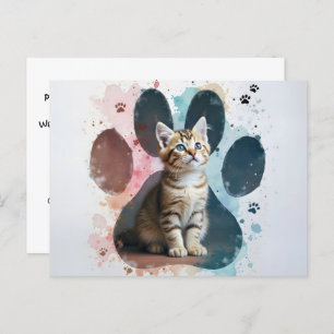 Cartão Postal Tabby Cat em uma Impressão de Paw