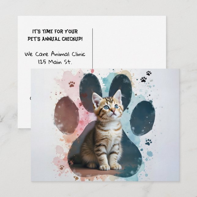 Cartão Postal Tabby Cat em uma Impressão de Paw (Frente/Verso)