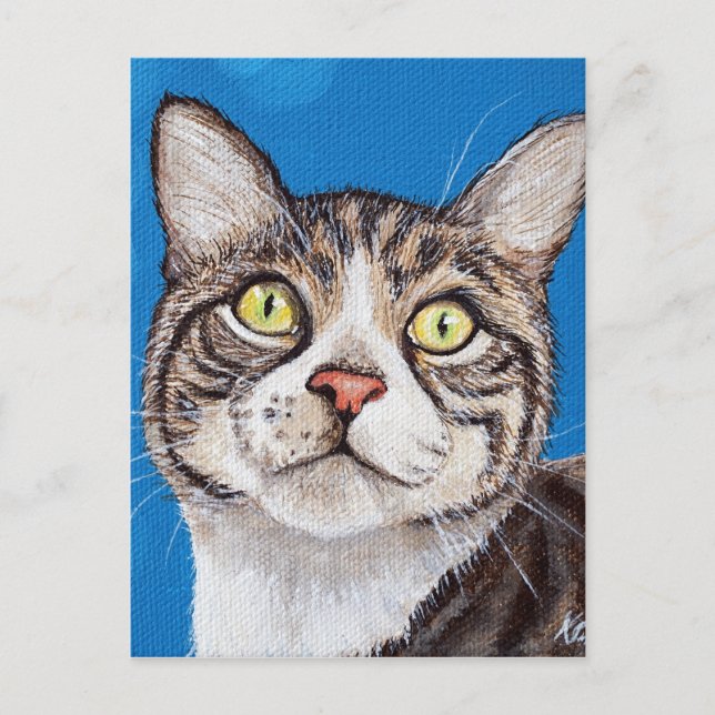 Cartão Postal Tabby Cat Painting (Frente)
