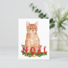 Cartão Postal Tabby Cat Watercolor de Natal