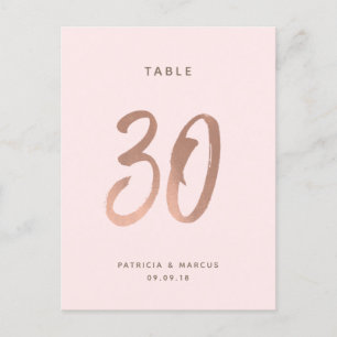 Cartão Postal Tabela de Casamento Dourado Rosa de Pincel Moderno