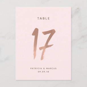 Cartão Postal Tabela de Casamento Dourado Rosa de Pincel Moderno
