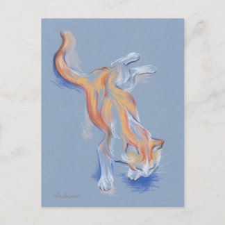 Cartão Postal Tabuleiro Branco e Laranja do Pastel Gato em Azul
