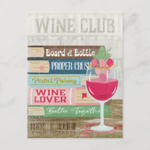 Cartão Postal Taça de Vinho Pilha de Livros Clube do Vinho Amant