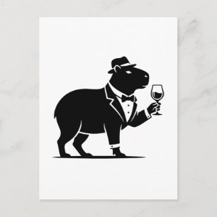 Cartão Postal Tacaça de Vinho Capivara Engraçada Minimalista Mod