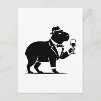 Cartão Postal Tacaça de Vinho Capivara Engraçada Minimalista Mod